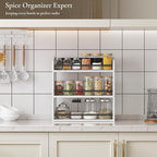 3 Tier Wooden Spice Rack, Seasoning Jars Rack Shelf Spice Organizer for Countertop or Wall Mount, Vertical Spice Holder for Kitchen Counter, Cabinet, Pantry, White
