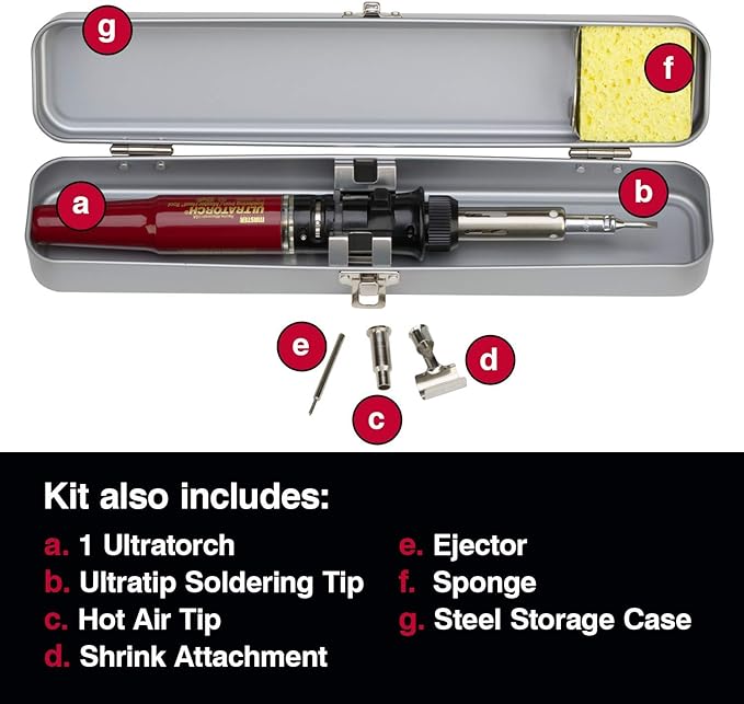 Master Appliance Ultratorch UT-100SiK Butane Powered Cordless Soldering Iron, Flameless Heat Tool for Wire Connectors and Pinpoint Butane Torch, 3 in 1 Tool with Metal Case - USA Company