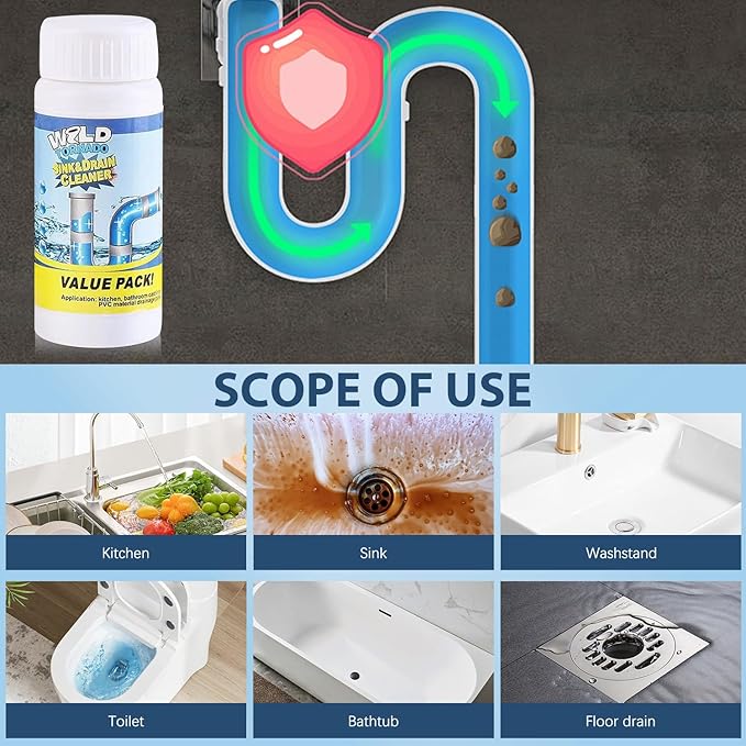 2PCS Wild Tornado Pipe Dredge, Wild Tornado Sink and Drain Cleaner, Drain Cleaner Powder for Kitchen Toilet Pipeline Quick Cleaning Tool (2, A)
