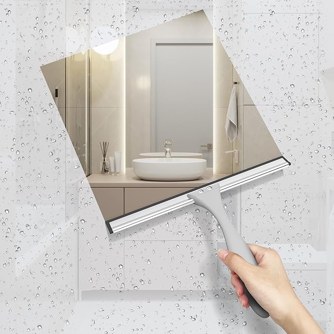 AmazerBath Squeegee for Shower Glass Door, All-Purpose Squeegee with Hook for Shower Doors, Windows, Mirrors, Tiles and Car Glass, 10 Inches