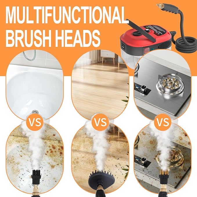 Handheld Pressurized Steam Cleaner,2500W Handheld High Temp Portable Cleaning Machine, Cleaning for Couch, Auto, Floor and More (Red)