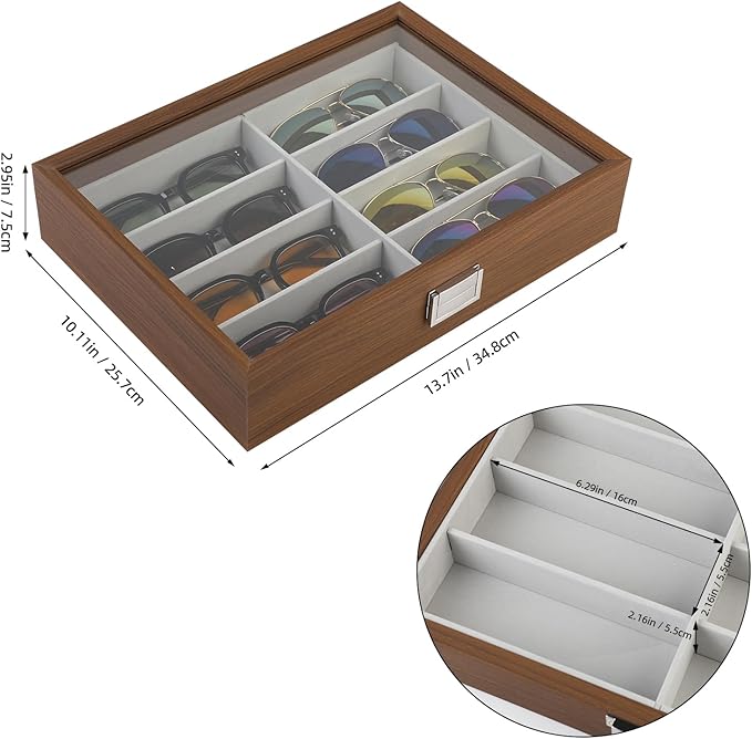 Wooden Sunglasses Organizer Box, Eyewear Display Eyeglass Case, Glasses Storage Box Sunglass Holder Gifts