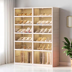 6 Tier 24 Pairs Large Shoe Rack Organizer with Doors, Foldable Collapsible Plastic Shelf, Stackable Storage Cabinet for Closet, Entryway, Hallway, Living Room - Easy Assembly