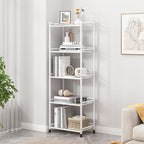 5 Tier Bathroom Storage Open Shelf Unit, Free-Standing Metal Corner Rack Shelving for Kitchen, Living Room, Hallway (White, Wider 5 Tier)