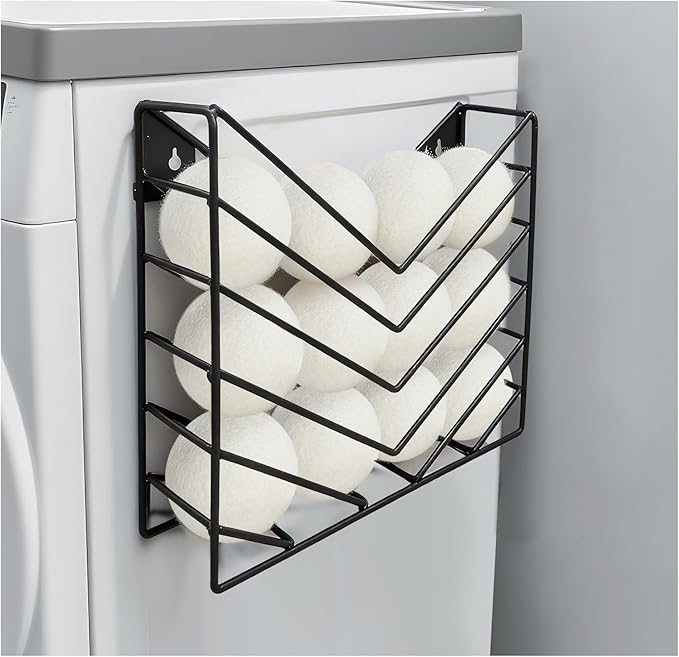 Wool Dryer Ball Holder Rack with 12 Dryer Balls Laundry Dryer Balls Reusable with 1P Storage Organizer Metal Set for Large Balls(2.6 to 2.75inch Dia) Reduces Static & Wrinkles,Saving Drying Time