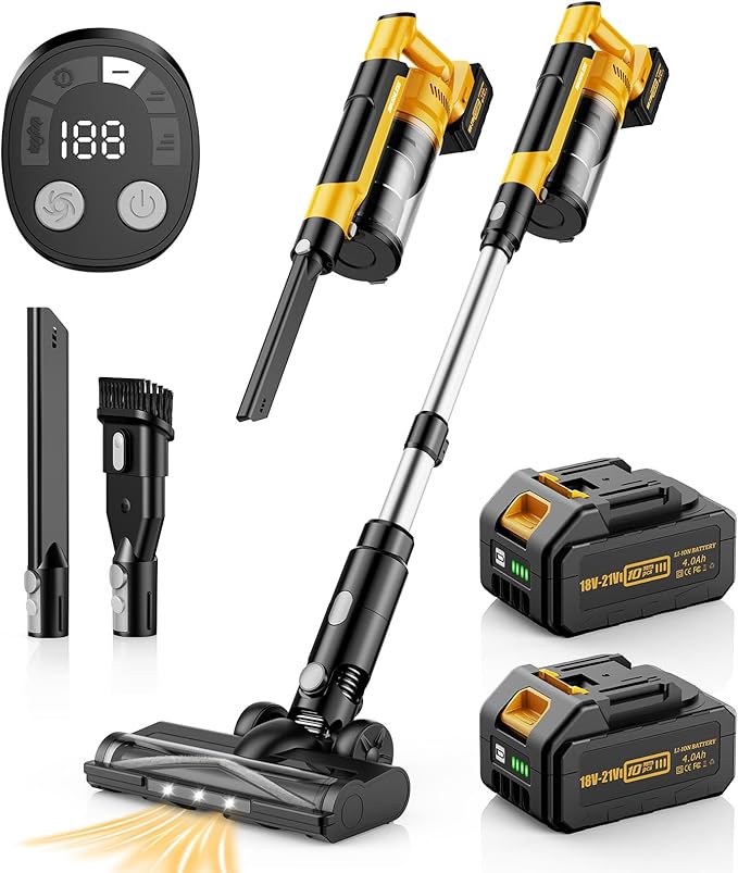 8000mAh Cordless Vacuum with Extra Battery, 700W Brushless Vacuum Cleaners for Home, 6 in 1 Electric Stick Vacuum withwith Hepa Filter, Best Cordless Vacuum for Pet Hair /Carpet Hardwood Floor/Dorm