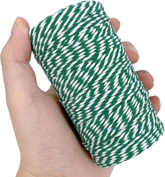 Cotton Twine Green and White Baker String 2mm Thick 328 Feet Christmas Twine for Gift Wrapping DIY Crafts Home Decoration Gardening