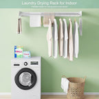 Wall Mounted Laundry Rack, Collapsible Clothes & Towel Drying Rack for Indoor & Outdoor, 60 lb Capacity, 31.5' Wide, 13.5 Linear Ft, White