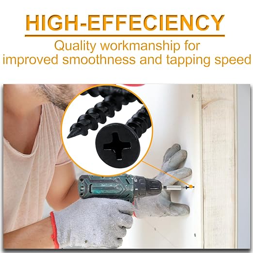 KURUI #6 * 1in Drywall Screws, Dry Wall Screws for Drywall Wood, 266Pcs Coarse Thread Sheetrock Screws - Black Bugle-Head Phillips Self Tapping Wood Screws