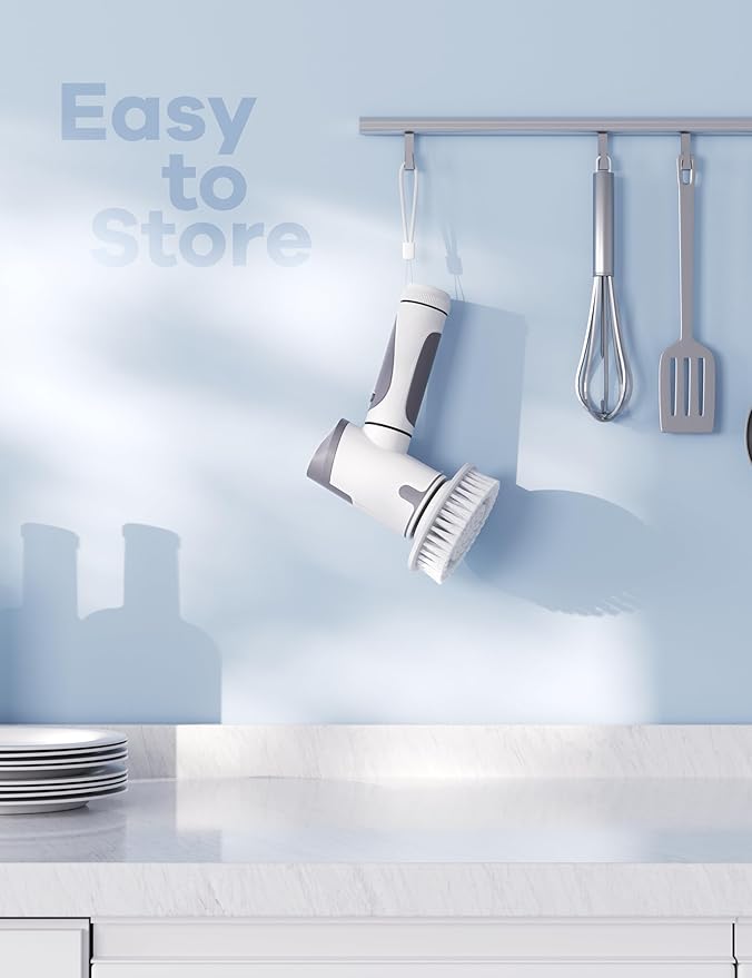 Electric Spin Scrubber,Power Scrubber Dual Speeds Cordless Shower Scrub Brush with Handle,Cleaning Brush with IPX7 Waterproof,8 Brush Heads for Kitchen,Tile,Tub (Short Purple)