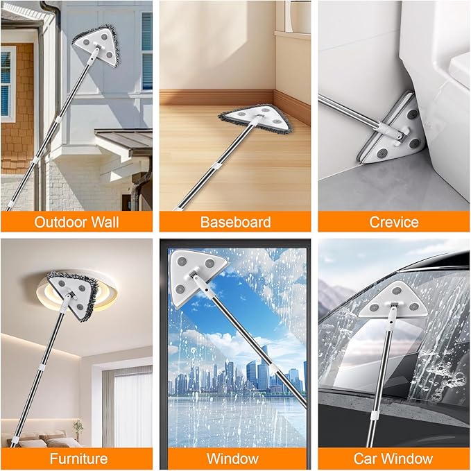 MUEE Window Cleaning kit, 3 in 1 Adjustable Window Washing Squeegee Kit with Extension Pole, Squeegee Window Cleaner Tool with 6 Replacement Pads, Wall Washer Cleaning Tool for Walls/Glass/Window