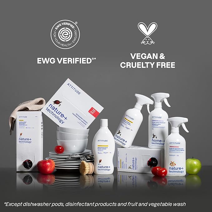 ATTITUDE Dish Soap, EWG Verified, Plant-Based & Vegan Dishwashing Liquid, Naturally Derived, Wildflowers Scent, 33.8 Fl Oz