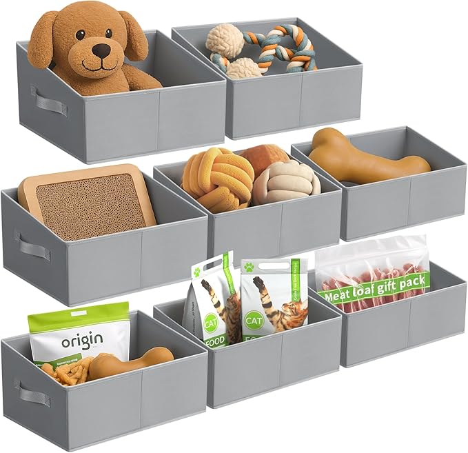 Storage Bins Cube Storage Organizer - 8 Pack Fabric Trapezoid Storage Cubes for Bins and Baskets for Shelves Collapsible Non-Separating Trapezoidal Flared Cube Organizer, Light Gray