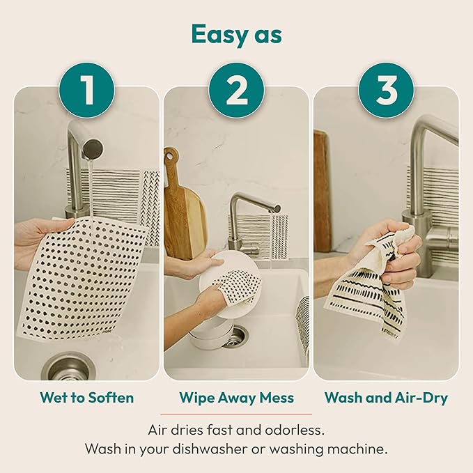 FEBU Swedish Dishcloths for Kitchen | 5 Pack Floral Reusable Paper Towels Washable | Swedish Dish Towels | Non-Scratch Cellulose Sponge Cloths | No Odor, Biodegradable Cleaning Cloths
