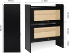 Netsatr Shoe Cabinet with Doors, 5-Tier Shoe Storage Cabinet with Adjustable Shelves, Shoes Rack Organizer Cabinet, Boho Rattan Farmhouse Storage Cabinet for Entryway, Hallway, Front Door, Black