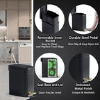 Small Bathroom Trash Can with Lid Soft Close-6L/1.6 Gal Slim Step Garbage Can-Metal Pedal Wastebasket-Narrow Rectangle Garbage Container Bin for Corner Office, Bedroom, Toilet, Live Room-Black