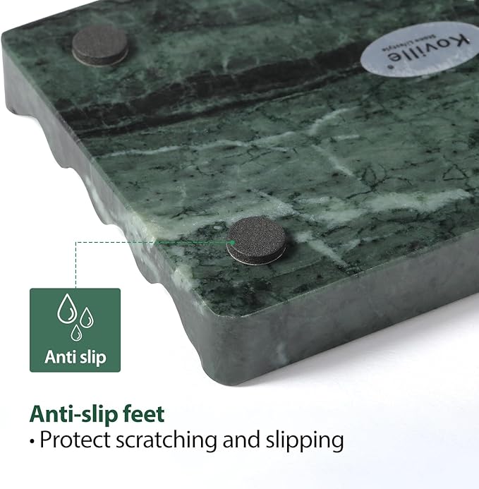 2PCS Koville Indian Natural Green Marble Soap Dish for Shower, Stone Soap Tray for Bathroom, Marble Bar Soap Holder for Sink, Stripe Grooves Soap Saver Sponge Holder