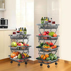 Black 3-Tier Rolling Kitchen Cart, Foldable Metal Utility Organizer with Wheels, Compact Storage Rack for Pantry, Bathroom, Bedroom, Office, 14.17" L x 10.71" W x 21" H