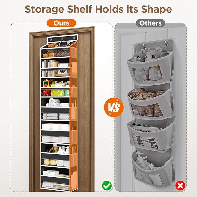 Over The Door Organizer, 7 Tier Door Hanging Organizers with 7 Large Pockets 12 Side Pockets, Behind Door Storage Hanging Shelves for Closet Bathroom Bedroom Nursery