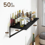 Fun Memories Deep Floating Shelves for Wall, 24W x 8D Wall Mounted Shelves Set of 2, Wide Display Ledge Shelf with Sturdy Metal Brackets for Living Room, Bathroom, Bedroom and Kitchen, Black