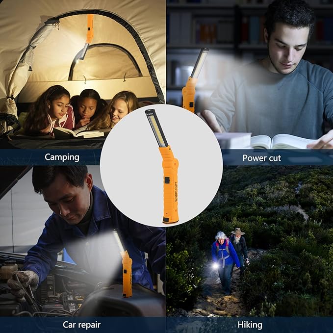 4 Pack Rechargeable LED Work Lights with Magnetic Base and 360° Rotation, 5 Modes for BBQ, Camping, Reading, and Car Repair