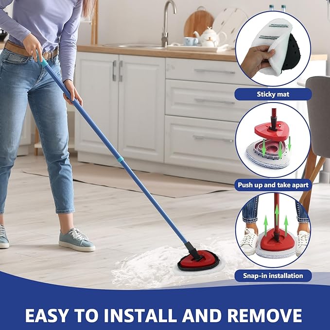 Flat Mop Head Replacements, Microfiber Mopping Pads Refills, 6-Pack Spin Mop Pads + 1 Plastic Pad &1 Scrape for Floor, Wall & Ceiling Cleaning - Fits EasyWring & RinseClean Systems