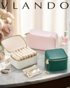 Vlando Jewelry Travel Case,Travel Jewelry Organizer with Clear Velvet Jewelry Bags 6Pcs Zipper Pouch for Women Girl Christmas Wedding Gift-Green