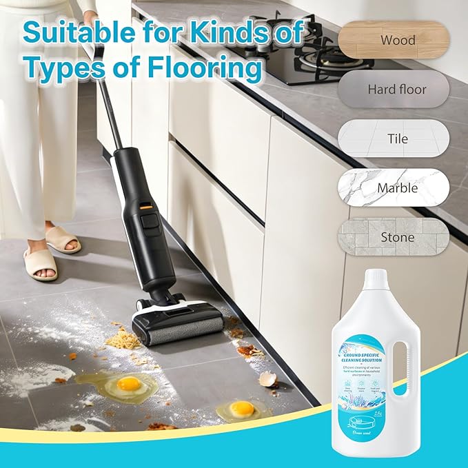 Floor Cleaning Solution Ocean Scent, Compatible with Roborock Cleaning Solution Quick Drying Without Residue Suitable for All Robot Vacuums and Wet Dry Dual-Use Vacuum Cleaners (2.5 L, Ocean)