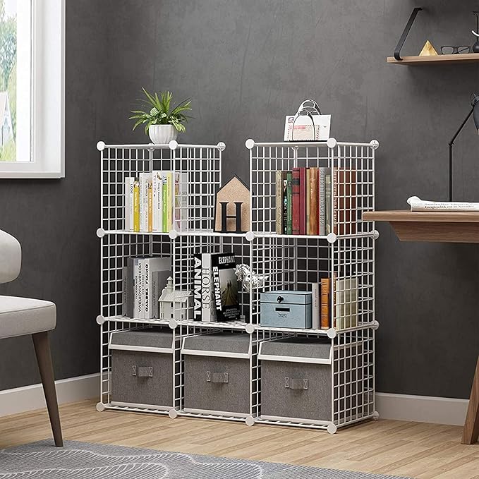 C&AHOME Wire Cube Storage, 9-Cube Organizer Metal, Wire C Grids Storage, Storage Bins Shelf, Modular Bookshelf, Closet Cabinet Ideal for Home, Living Room, Office 36.6”L x 12.4”W x 48.4”H White