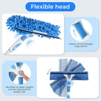 Window Squeegee Cleaner,2 in 1 Shower Squeegee with Extension Pole,92” Extendable Window Cleaning Kit with Bendable Head,Glass Cleaning Tools for Indoor Outdoor High Windows,Car Windshield