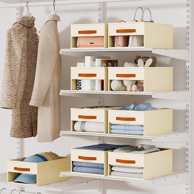 Homsorout Drawer Organizers and Storage - 6 Pack Foldable Pants Organizer with Clear Window & Handles, Fabric Closet Organizer for Clothes, Jeans, Sweaters, Towels, T-shirt, Scarf (Beige)