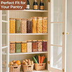 ComSaf 1.9 Qt Glass Storage Containers with Lids, Glass Jars with Lids, Clear Food Storage Jar, Square Canister Set of 3, Pantry Organizers and Storage for Flour Rice Pasta Tea Coffee Bean