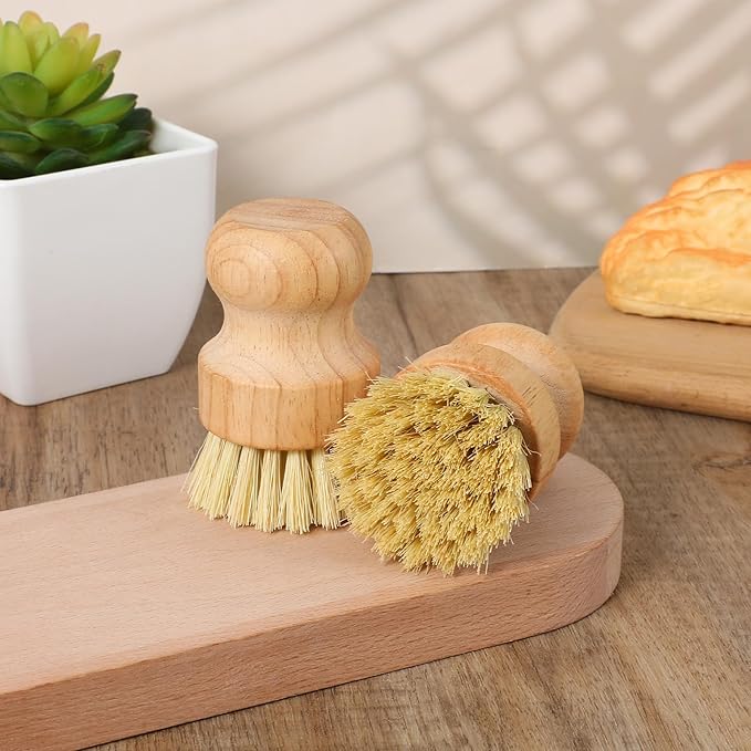 12 Packs Bamboo Dish Scrub Brushes Wooden Scrubbers Set Kitchen Dishwashing Scrubber with Natural Sisal Bristles for Iron Pot Pan Sink
