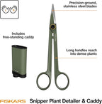 Fiskars Detail Snipper & Holder, Precision Indoor Gardening Tool for Trimming Dense Foliage, Long Reach Stainless Steel Micro-Tip Blades, Clean Cuts to Promote Healthy Growth on Plants, 6"