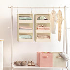 GRANNY SAYS 3 Shelf Hanging Closet Organizers and Storage, Collapsible Closet Storage Organizer with 2 Metal Hooks, Leak-Proof Hanging Shelves for Wardrobe, RV Camper, Locker, 2 Pack, Khaki