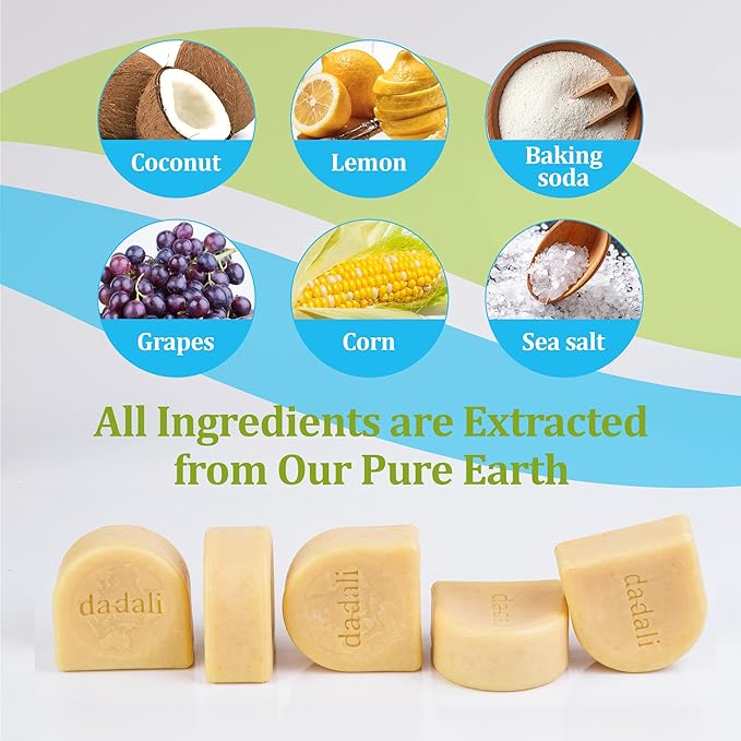 dadali Natural Solid Dish Soap Bar 25oz (Pack of 5) – Biodegradable Dish Soap Block, Eco-Friendly, Zero Waste, Gentle on Skin, Safe Cleaner for Dishware, Fruits, and Vegetables, Lemon Essential Oil.