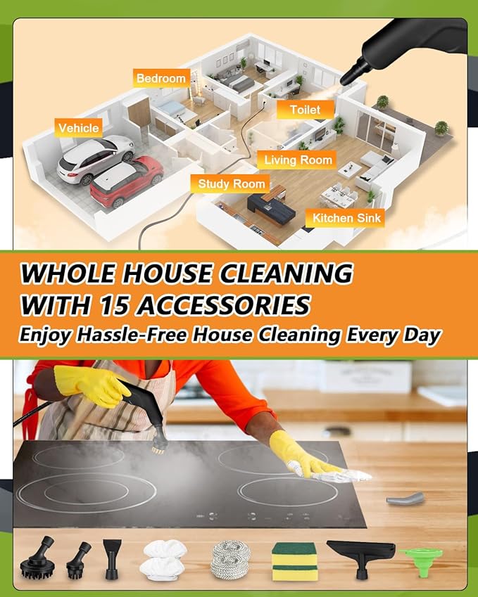 Handheld Steam Cleaner for Home, 10s Heat-Up/2.11 Qt Tank/4.5BAR High Pressure Steamer for Cleaning, 3 Level Pressurized Portable Steam Cleaner Handheld for Car, Grout, Tile, Dirt, Bed Bugs, Red