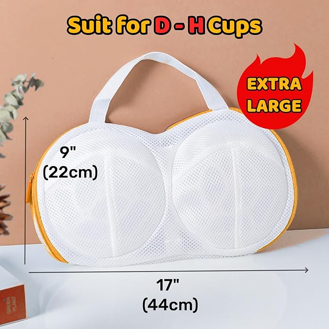 3Pcs Bra Wash Bags for Laundry Lingerie Underwear Brassiere Bag Set for Washing Machine With Zipper Women Delicates Yellow (D to H Cup)