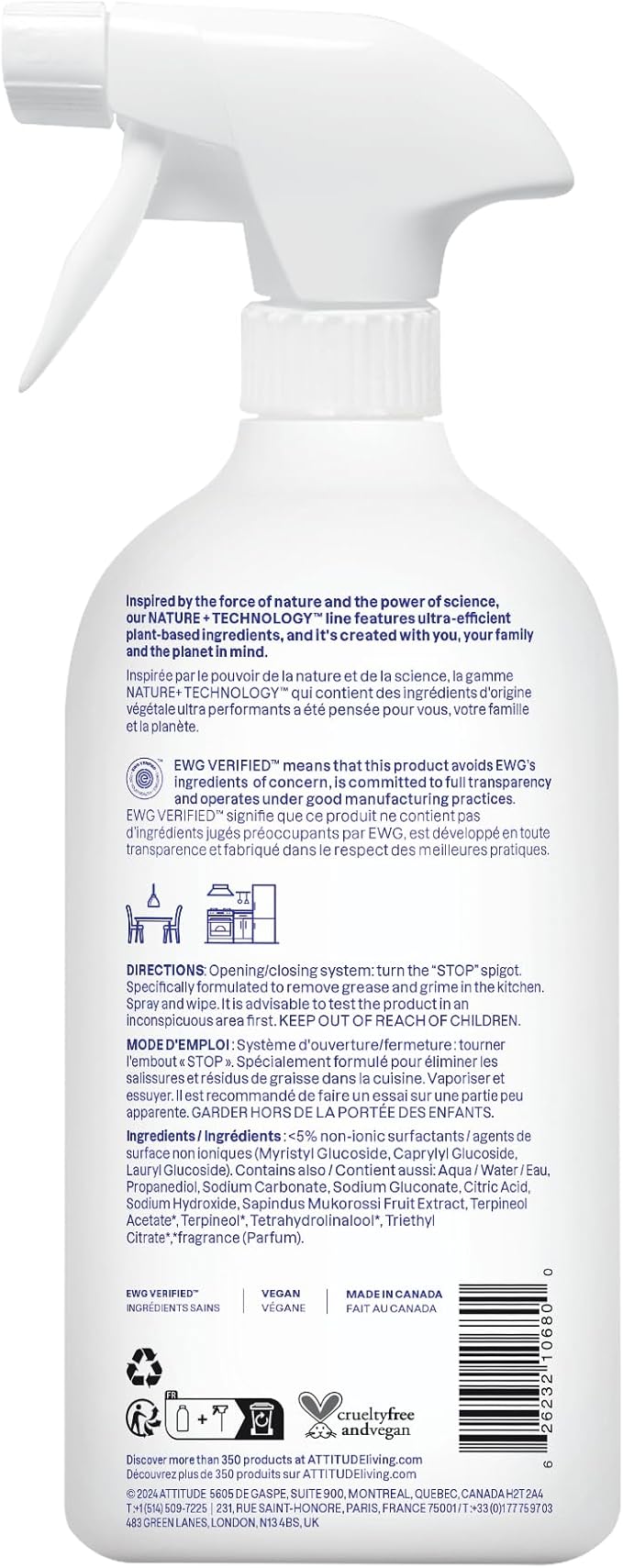 ATTITUDE Kitchen Cleaner Spray, EWG Verified, Powerful Degreaser, Cuts Grease & Grime, Plant-Based & Vegan, Citrus Zest Scent, 27.1 Fl Oz (Pack of 6)