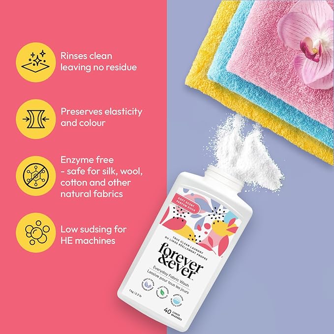 All Natural Laundry Detergent Powder, Gentle Clean Laundry Detergent, Enzyme Free, Plant Based, Biodegradable, Eco Friendly Washing Powder, High Efficiency Premium Wash, Soft Scented, 2.2lbs