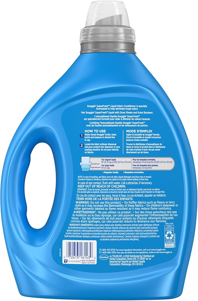Snuggle Liquid Fabric Softener, SuperFresh Original, Eliminates Tough Odors, 2X Concentrated, 150 Loads