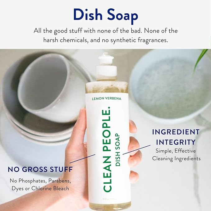 THE CLEAN PEOPLE Liquid Dish Soap - Clean, Simple Ingredients - Extra Scrubbing Power (Lemon Verbena Scent) 12 fl. oz (3 Pack)
