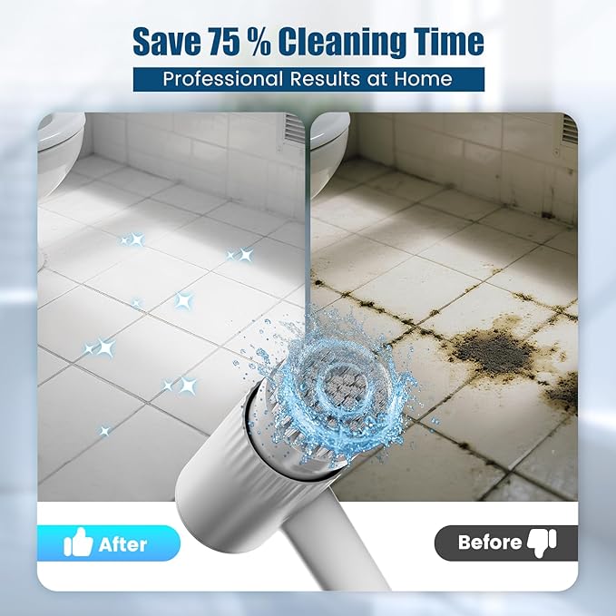 AIRROBO Electric Spin Scrubber, Cordless Electric Scrubber for Cleaning, 300 Mins Runtime, 6 Brush Heads, 47" Adjustable Handle, IPX7 Waterproof for Bathroom, Kitchen, Floors, Tiles, Car Cleaning