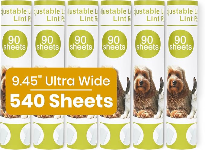 Lint Roller Refills for Lint Remover,9.45" Giant Lint Roller Refill 540 Sheets Total，for Cleaning Floors, Carpets, Cars, Clothing and pet Hai