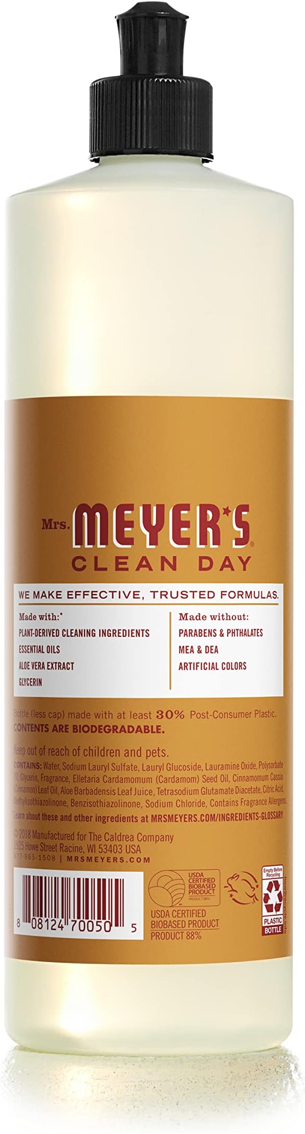 MRS. MEYER'S Clean Day Liquid Dish Soap, Biodegradable Formula, Limited Edition Apple Cider, 16 fl. oz