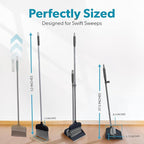 BLACK+DECKER Butler Broom & Dustpan Set - Stand-Up Design - Lightweight, Space-Saving Combo for Kitchen, Living Room, Bathroom, Lobby Floors - Home Cleaning Essential, Black/Grey