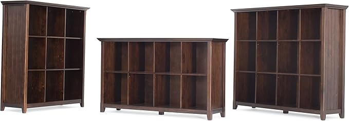 SIMPLIHOME Acadian Bookcase - 44 inch Tall 9-Cube Solid Wood Cube Organizer in Brunette Brown, Transitional Bookcase Storage for Living Room, Study Room or Office with Fixed Shelves and Tapered Legs