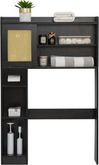 6Tier Over The Toilet Storage Cabinet, Freestanding Above Toilet Space Saver Rack w/Adjustable Shelves, Sliding Door, Multifunctional Over Toilet Organizer for Bathroom (Black)