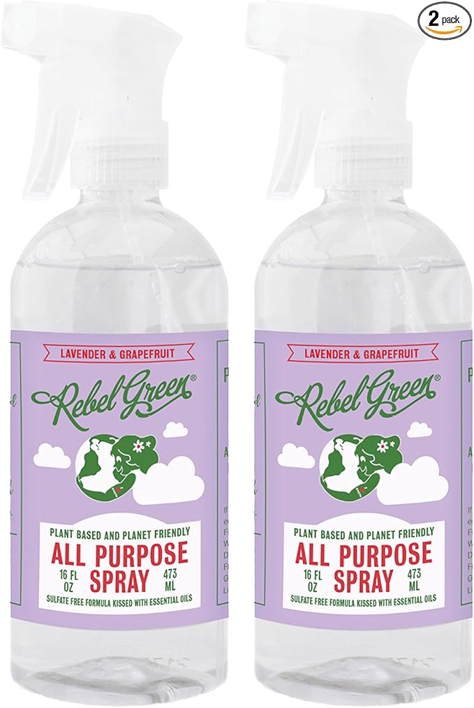 Rebel Green Natural All-Purpose Cleaning Spray - Plant-Based Multi-Surface Cleaner with Essential Oils for Kitchen, Bath, Countertops and More - Lavender & Grapefruit Scent - 16 oz - 2 Pack