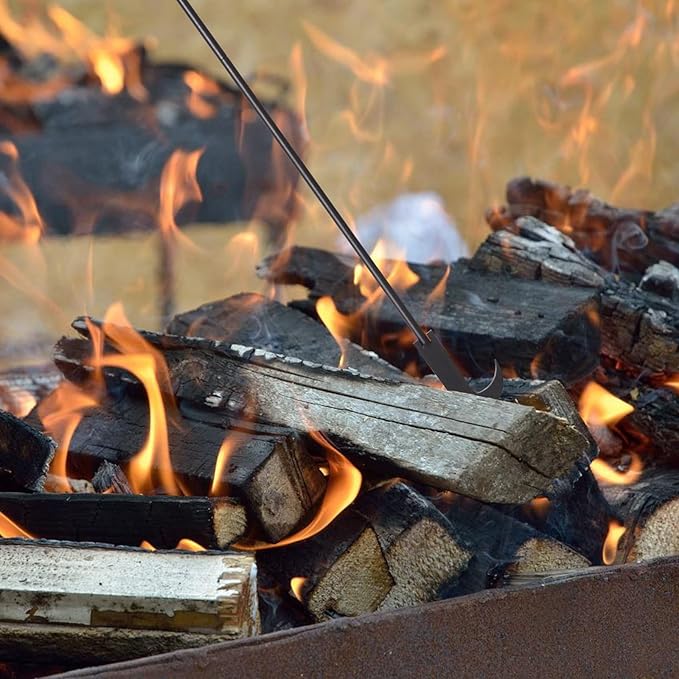 AGM Fire Pit Poker, 32" Fire Poker Stick with Wooden Handle&Barb for Campfire, Fireplace, Bonfires, Heavy Duty Wrought Iron Fire Pit Tools Accessories for Outdoor & Indoor